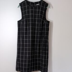 Halogen | Black White Sheath Shift Checked Patterned Midi Dress Size L